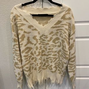 Trendy Cheetah print distressed sweater